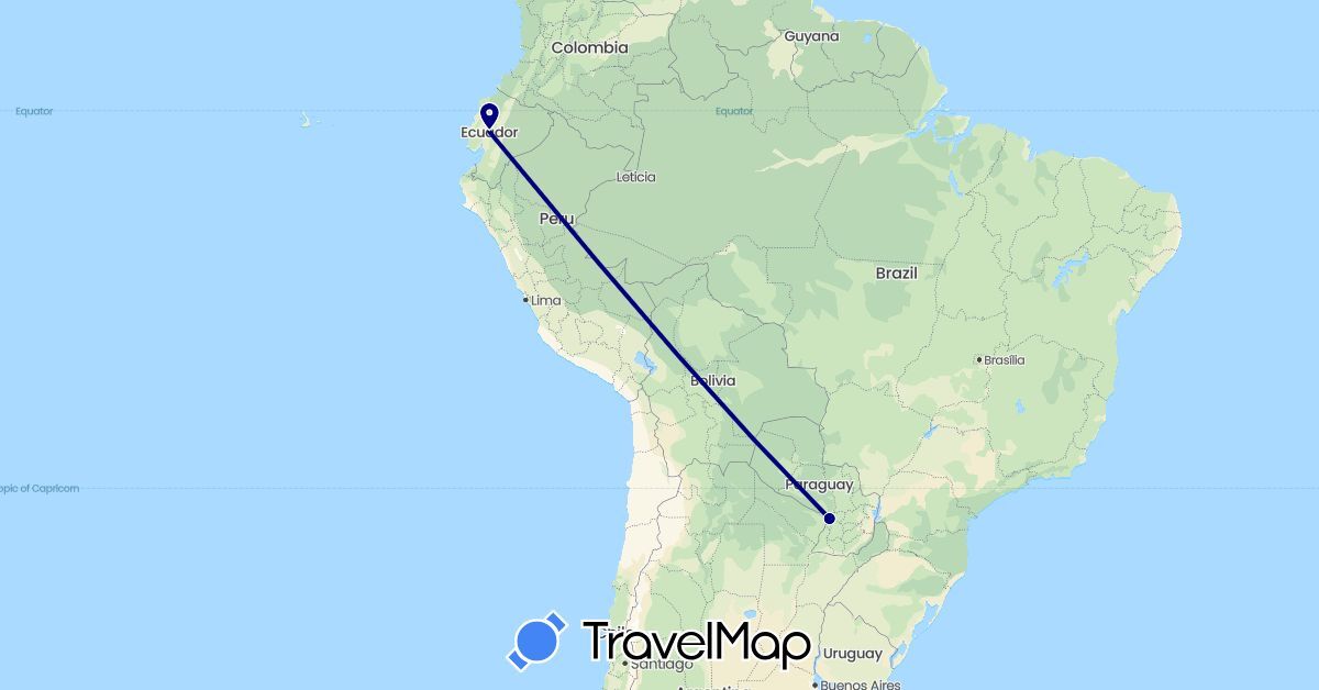 TravelMap itinerary: driving in Ecuador, Paraguay (South America)